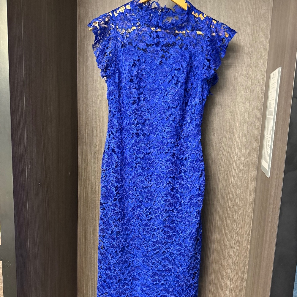 EnFocus Studio Bright Blue Lace Women's Dress (Size 4) So Colorful & Flattering;